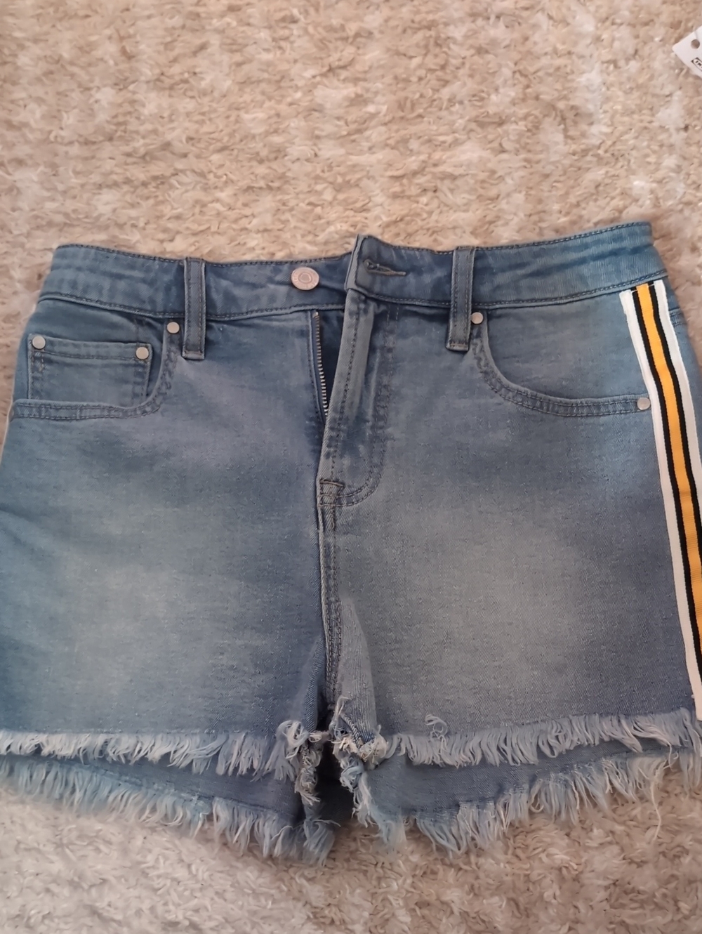 Ardene Light Blue Denim Shorts with Yellow & Black Side Stripe